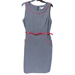 Shelby & Palmer Women Belted Houndstooth Dress, Red Accents and Belt, size 14